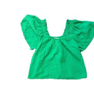 Xirena Shirt Womens Small Gauze Green Flowy Sleeve Short Sleeve Square Neck